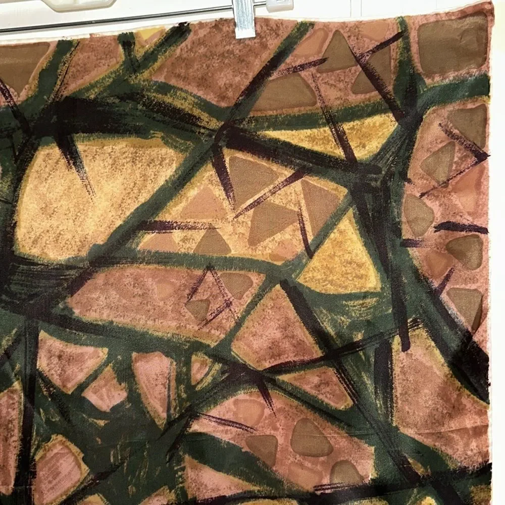 Vintage 60s Auteuil Fabrics Inc abstract art‎ green, brown & pink acetate scarf - Picture 3 of 8